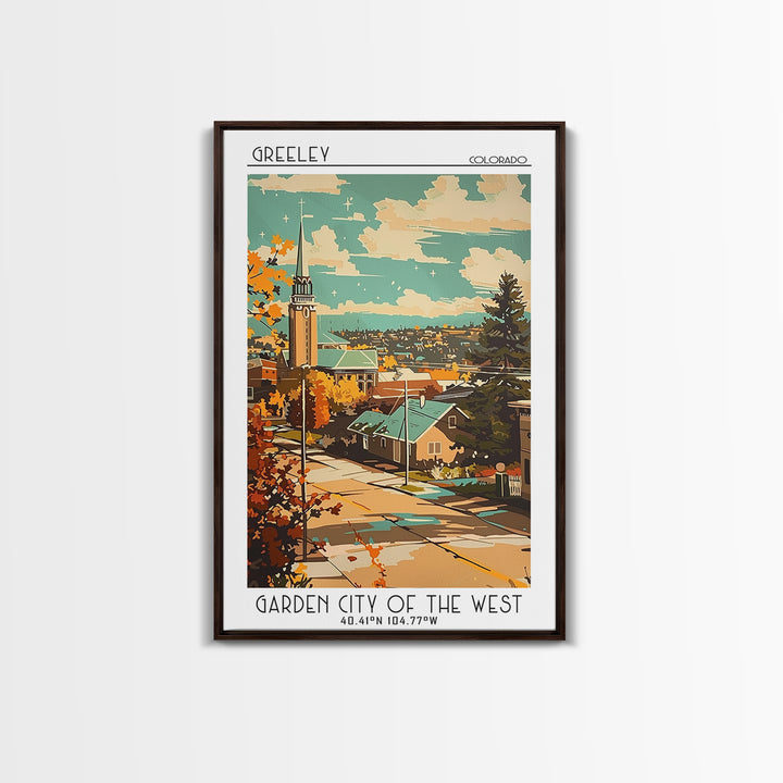 Greeley Travel Poster, Framed Canvas Print, Retro Wall Art, Travel Print, Fine Art Print, City Art Print, Poster Art, Travel Posters