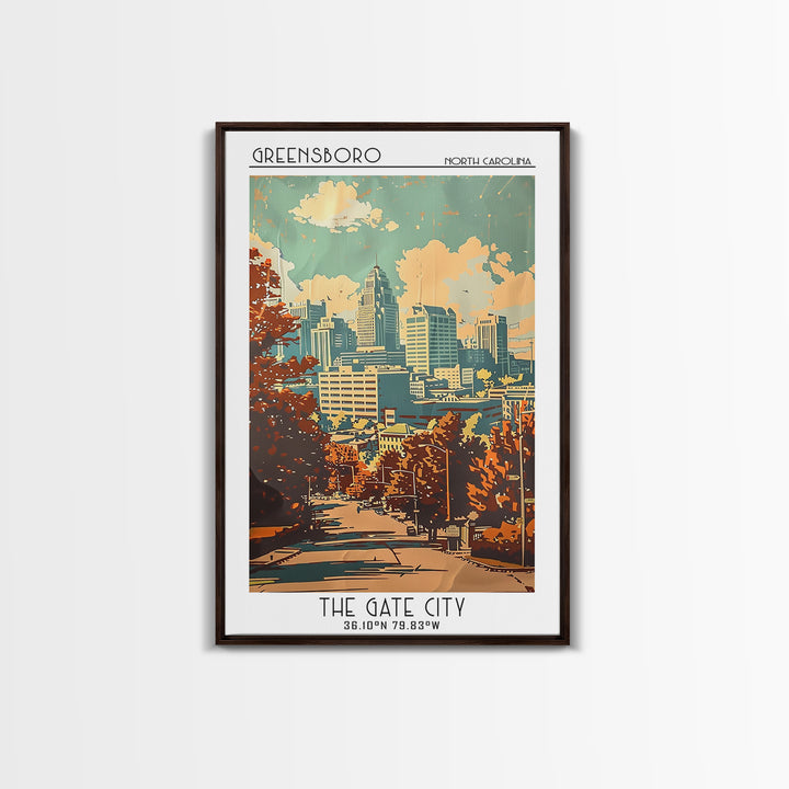 Greensboro North Carolina Travel Poster, Canvas Print, City Travel Poster, Vintage City Poster, Mid Century Wall Art, Travel Posters