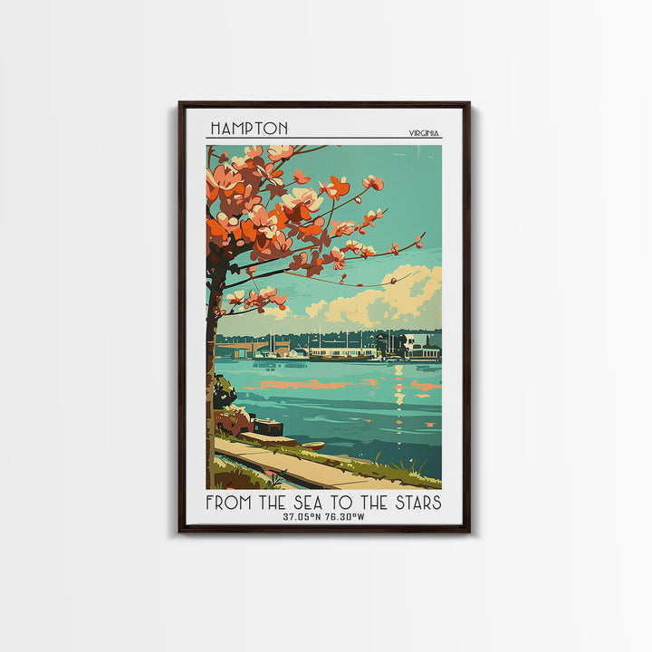 Hampton Travel Poster, Framed Canvas Print, Vintage Travel Print, City Wall Art, Travel Wall Art, Retro Travel Poster, Landscape Art