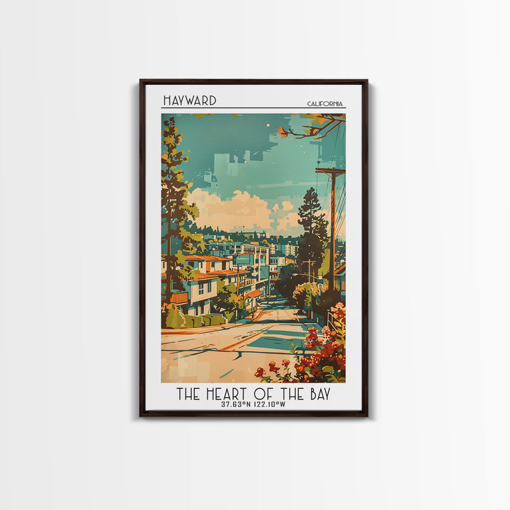 Hayward Travel Poster, Framed Canvas Print, Retro Travel Poster, City Wall Art, Landscape Art, Vintage Travel Art, City Illustration