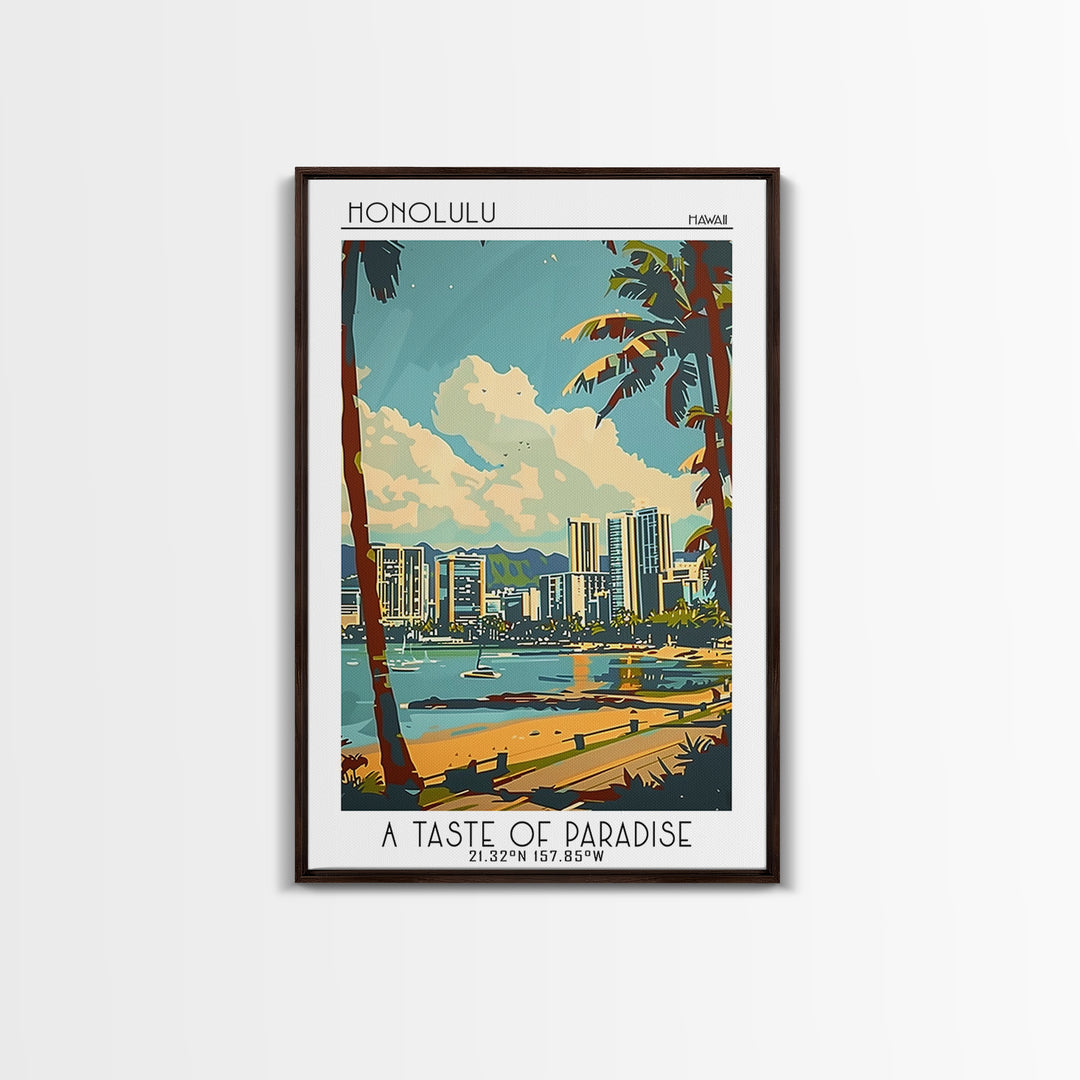 Honolulu Travel Poster, Framed Canvas Print, Poster Print, Travel Wall Art, Fine Art Print, Travel Decor, Art Print, Wanderlust Gift