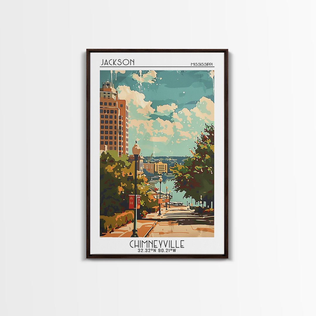 Jackson Mississippi Travel Poster, Framed Canvas Print, Travel Wall Decor, Minimalist Poster, City Travel Poster, Retro Travel Print