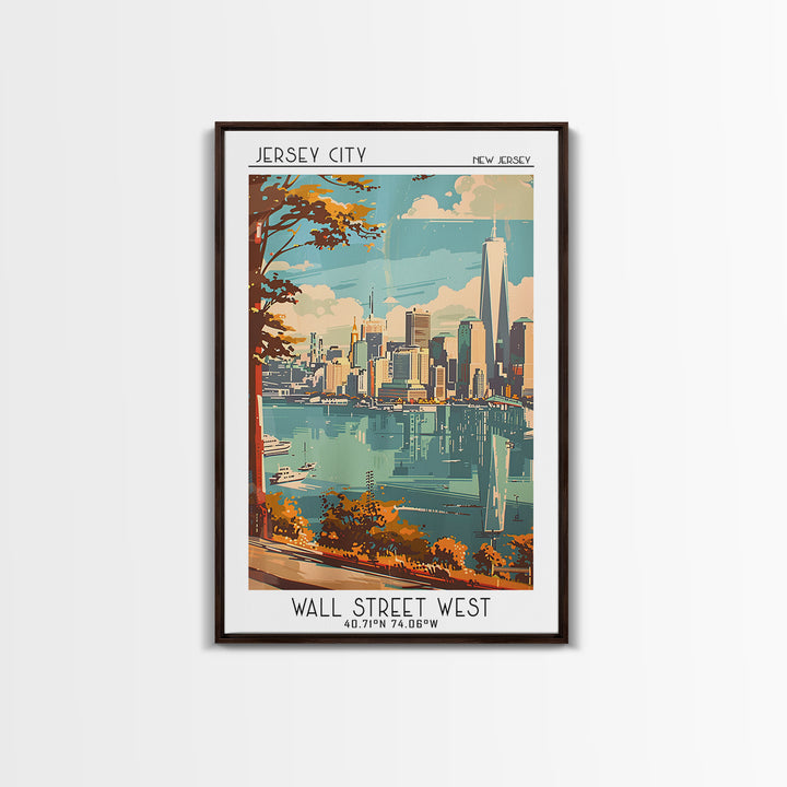 Jersey City Travel Poster, Canvas Print, Retro Travel Poster, City Wall Art, Vintage Travel Art, Mid Century Wall Art, Travel Prints