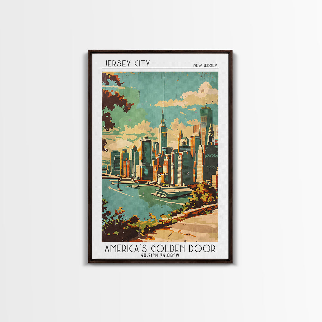 Jersey City New Jersey Travel Poster, Canvas Print, City Art Print, Travel Wall Art, Minimalist Poster, Retro Wall Art, Poster Print