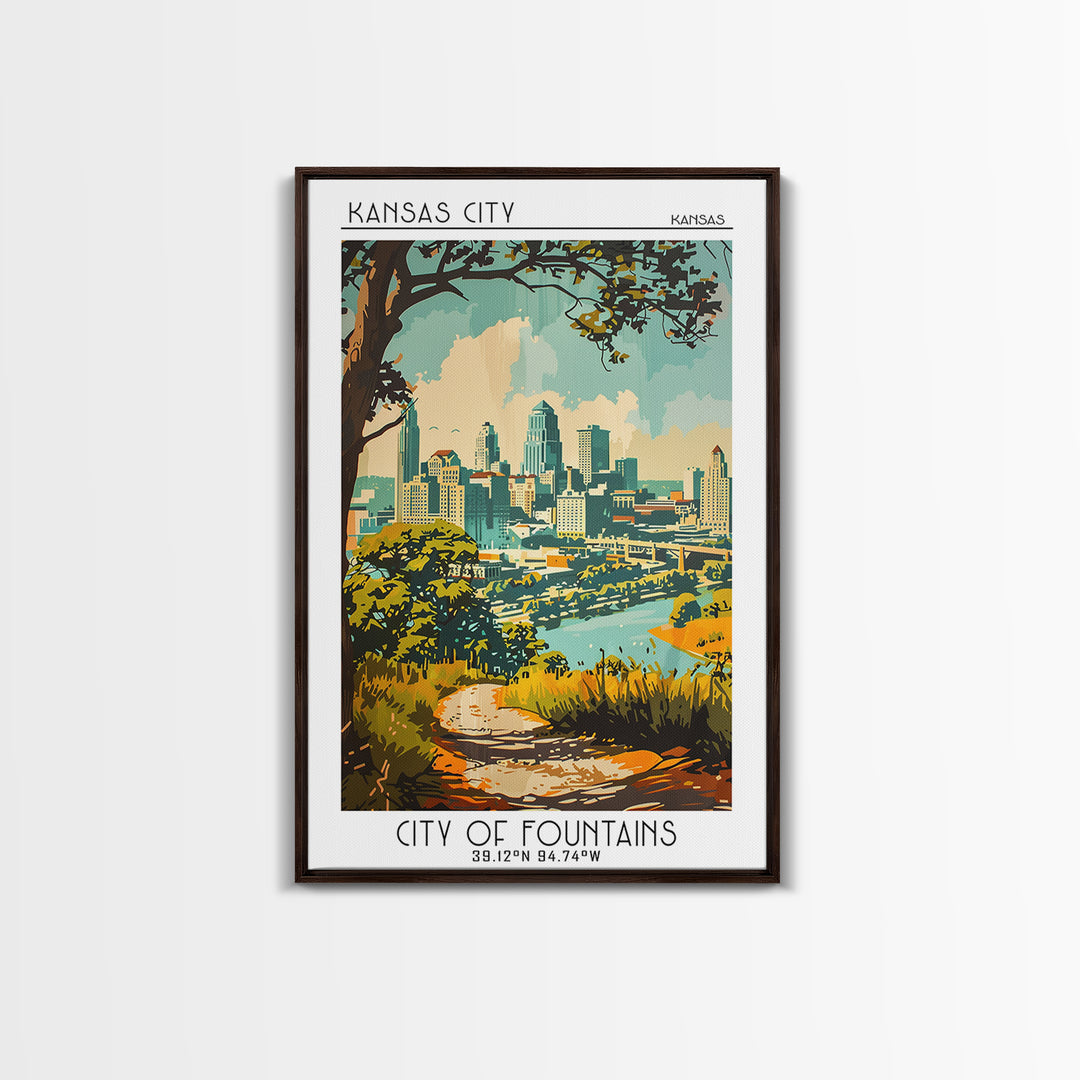 Kansas City Travel Poster, Framed Canvas Print, City Art Print, Travel Wall Art, City Travel Poster, Landscape Art, Gallery Wall Set