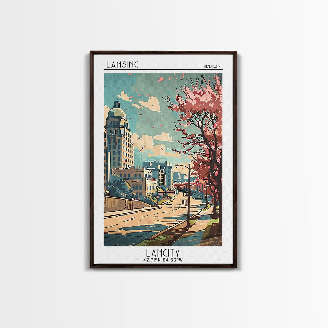 Lansing Michigan Travel Poster, Canvas Print, Travel Wall Decor, Minimalist Poster, Travel Art Print, Poster Art, Retro Travel Print