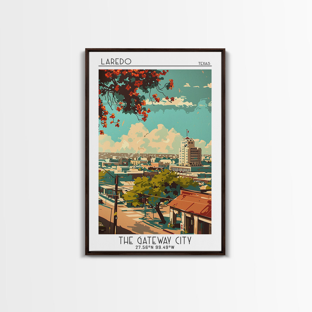 Laredo Travel Poster, Framed Canvas Print, Travel Prints, Landscape Art, Wall Art, Colorful Wall Art, Home Decor, City Travel Poster