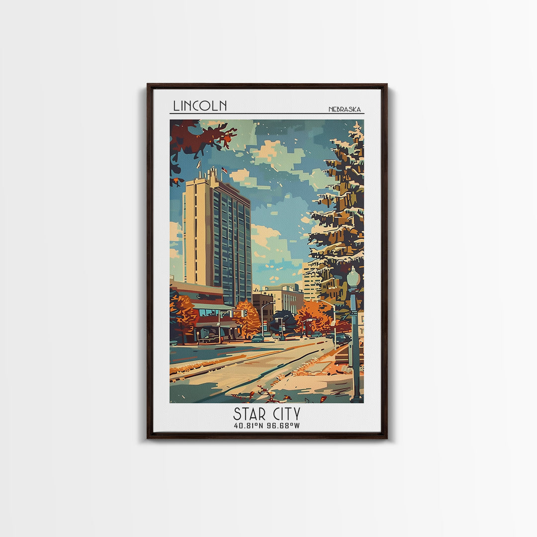 Lincoln Travel Poster, Framed Canvas Print, City Travel Poster, Travel Wall Decor, Travel Decor, Retro Travel Print, Travel Wall Art