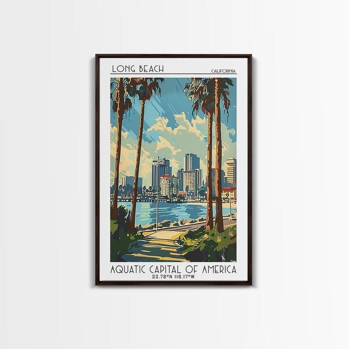 Long Beach Travel Poster, Framed Canvas Print, Travel Wall Art, City Wall Art, Vintage Travel, Living Room Wall Art, Wanderlust Gift