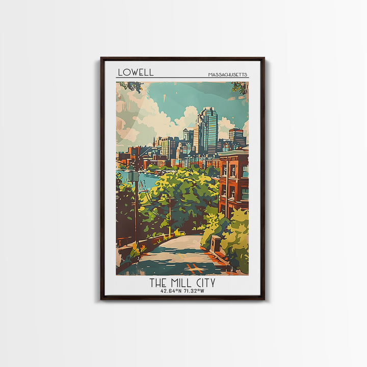 Lowell Travel Poster, Framed Canvas Print, City Travel Poster, Travel Wall Decor, Art Print, Retro Wall Art, Landscape Art, Wall Art