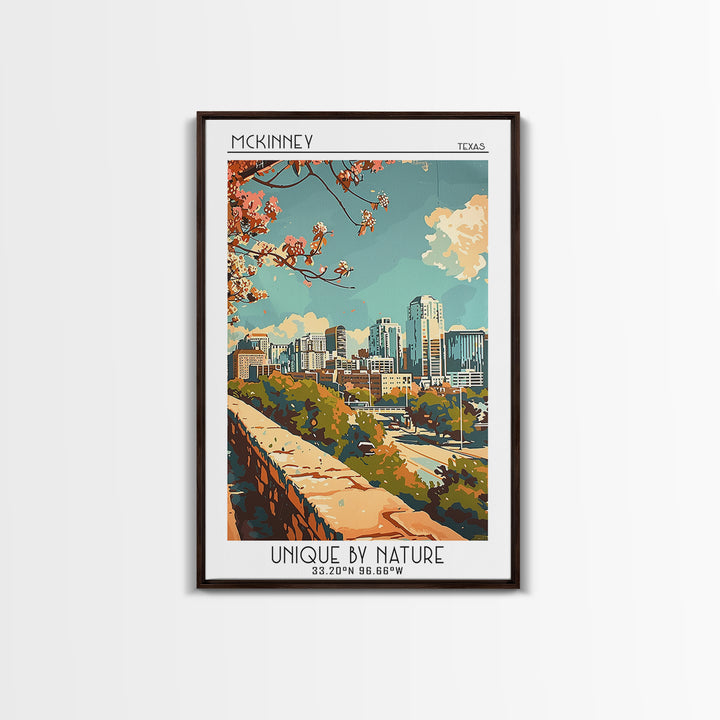 McKinney Texas Travel Poster, Framed Canvas Print, Retro Wall Art, Travel Print, Retro Travel Poster, Art Print, Vintage City Poster