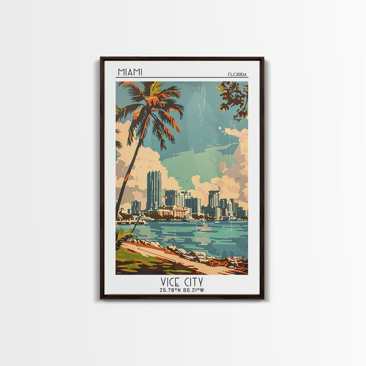Miami Travel Poster, Canvas Print, City Travel Poster, Travel Wall Decor, Travel Wall Art, Poster Print, Wall Art, City Illustration