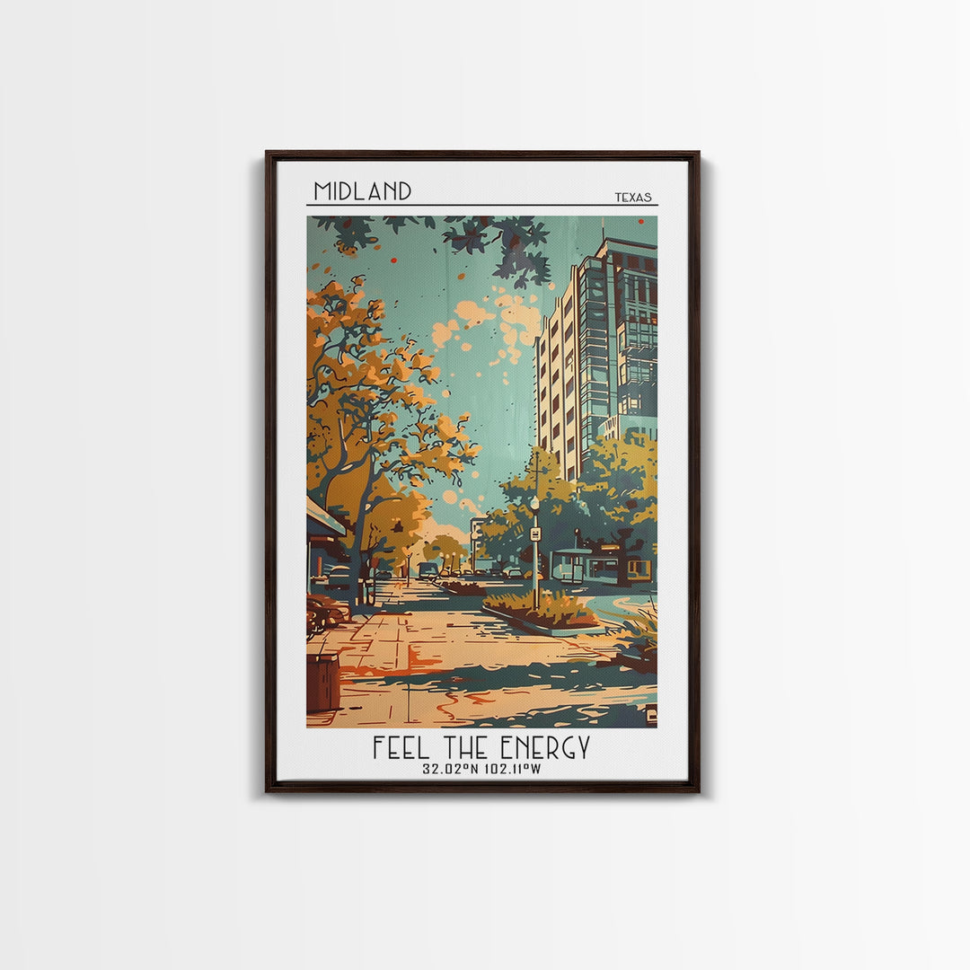 Midland Travel Poster, Framed Canvas Print, Vintage Travel Print, City Wall Art, Wanderlust Gift, City Art Print, Retro Travel Print