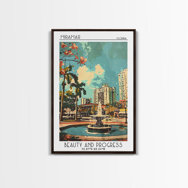 Miramar Florida Travel Poster, Framed Canvas Print, Travel Prints, Landscape Art, City Wall Art, Vintage Travel Art, Vintage Posters