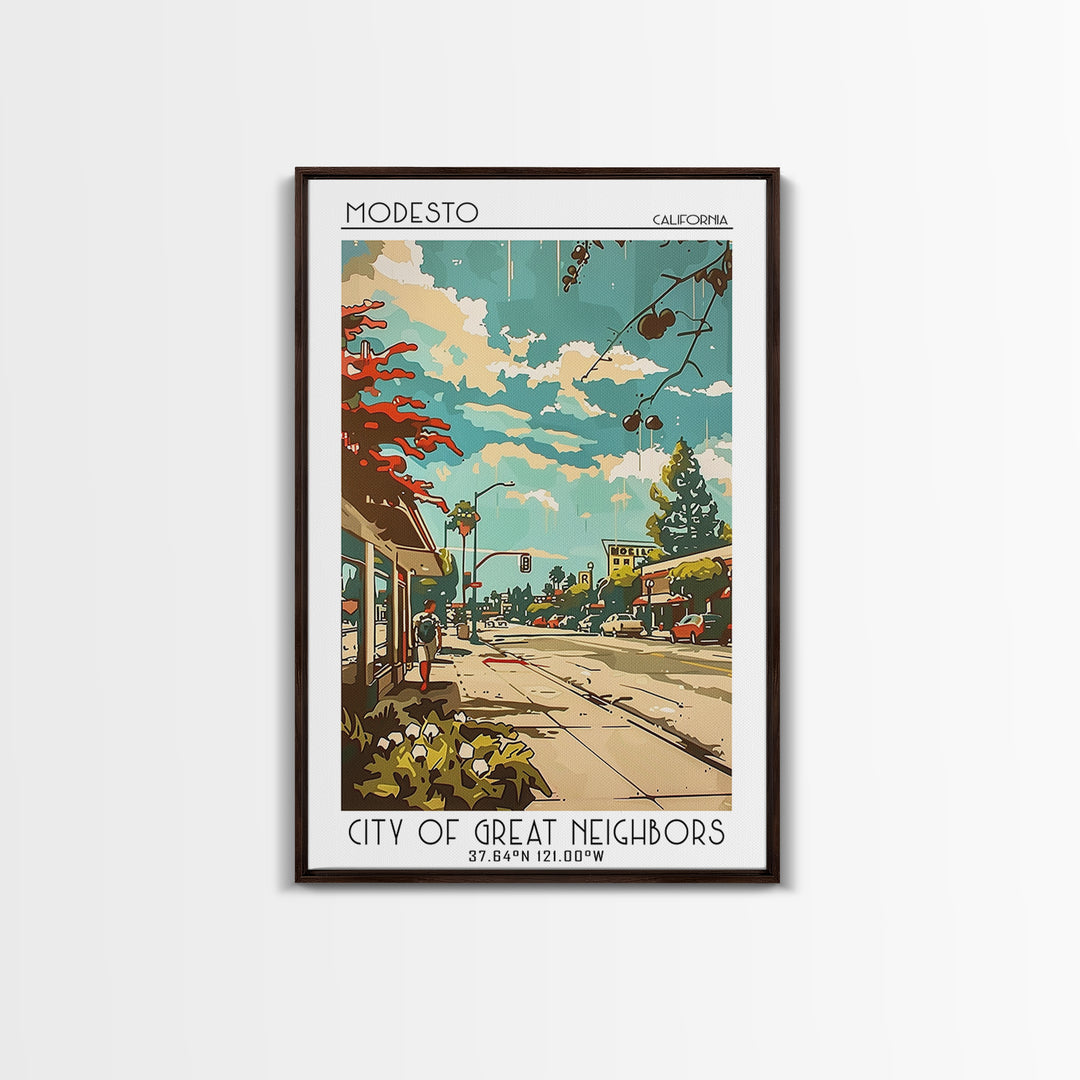 Modesto California Travel Poster, Canvas Print, City Travel Poster, Travel Wall Art, Home Office Decor, Travel Decor, Retro Wall Art