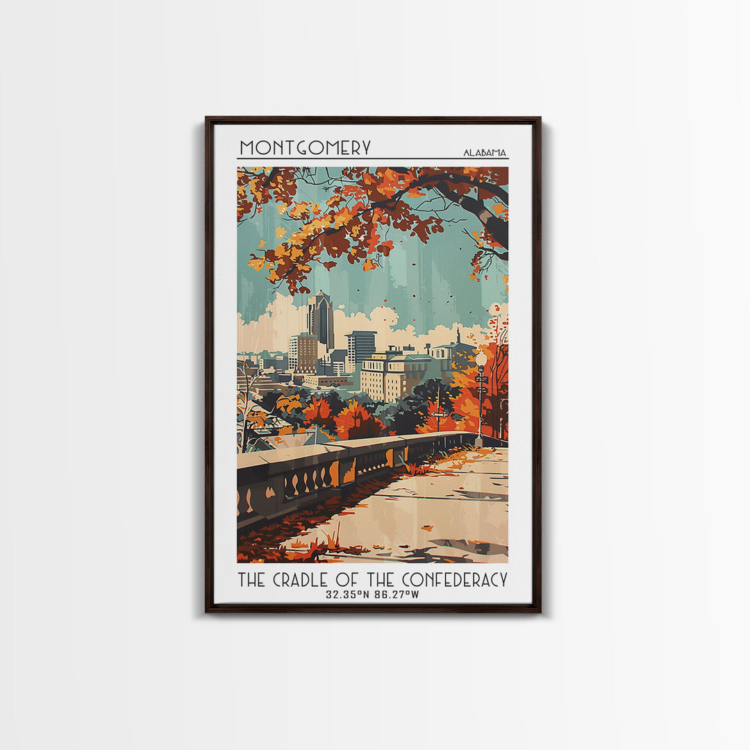 Montgomery Alabama Travel Poster, Canvas Print, Retro Travel Poster, City Wall Art, Travel Print, Travel Wall Art, Modern Wall Decor