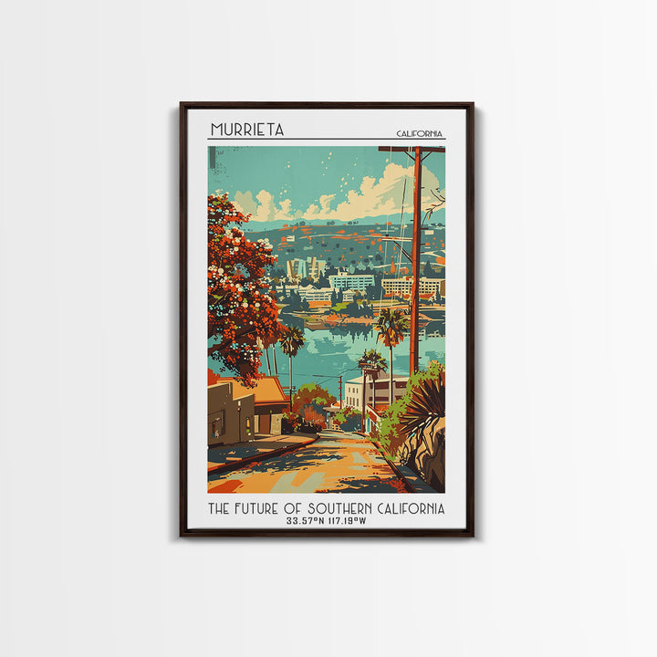 Murrieta California Travel Poster, Framed Canvas Print, Retro Wall Art, Travel Print, Travel Decor, Travel Prints, City Illustration