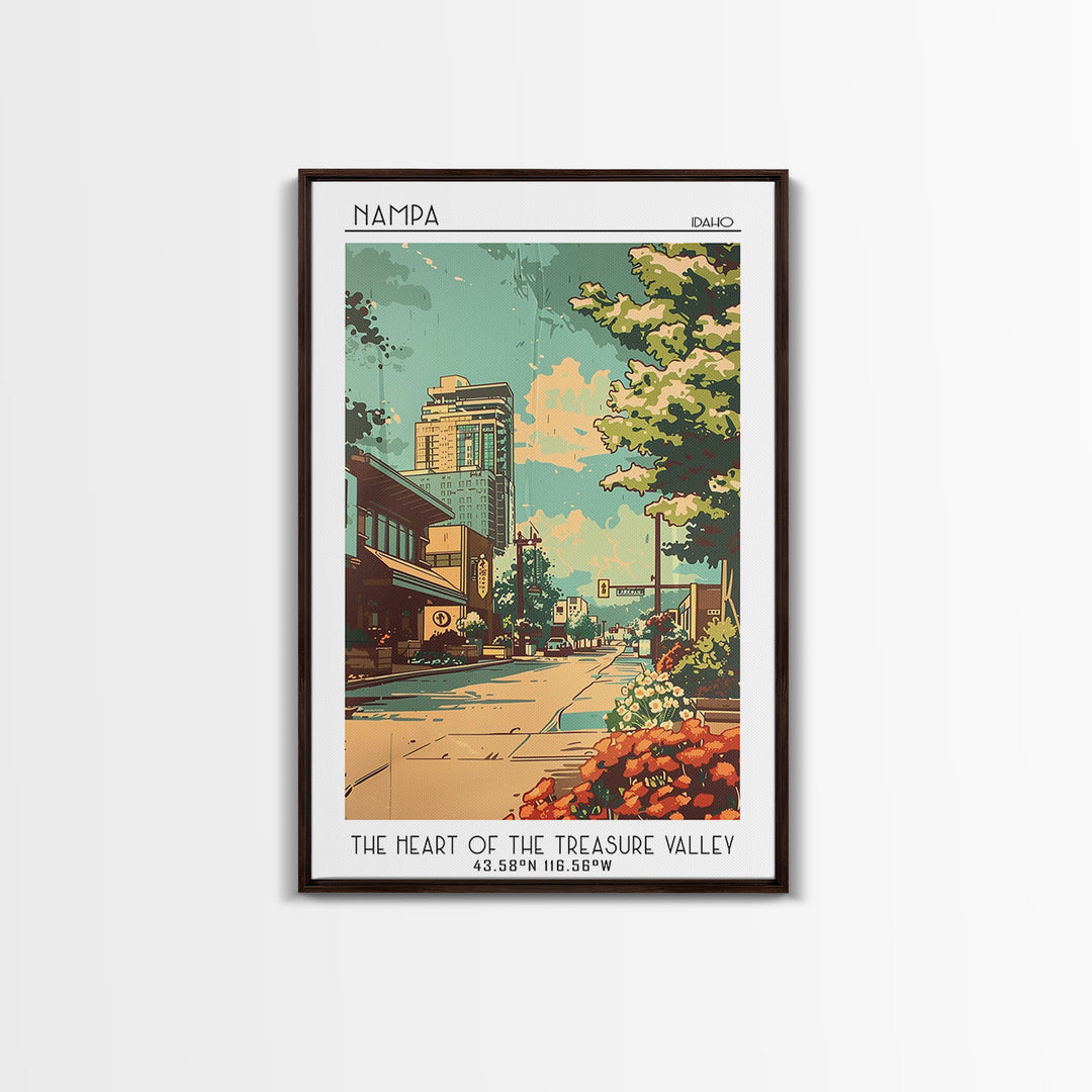 Nampa Idaho Travel Poster, Framed Canvas Print, Retro Travel Poster, City Wall Art, City Travel Poster, Travel Decor, Retro Wall Art