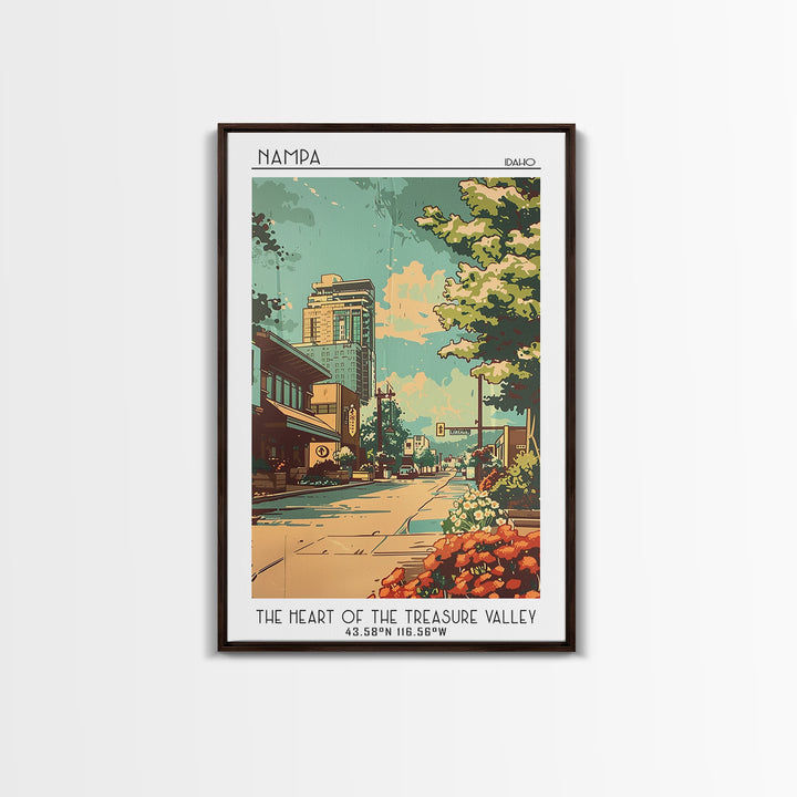 Nampa Idaho Travel Poster, Framed Canvas Print, Retro Travel Poster, City Wall Art, City Travel Poster, Travel Decor, Retro Wall Art