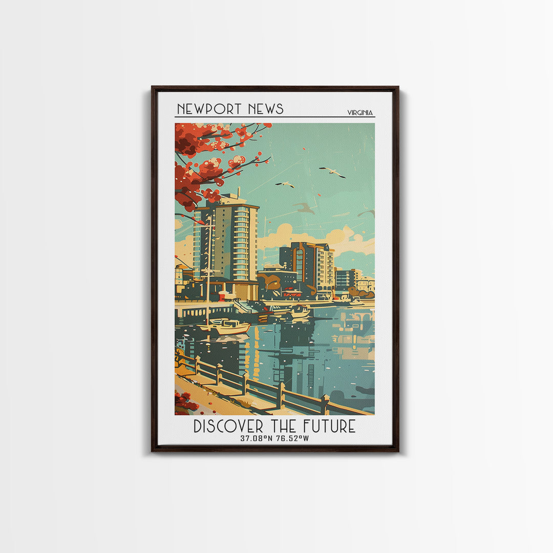 Newport News Virginia Travel Poster, Framed Canvas Print, City Travel Poster, Travel Wall Decor, Travel Prints, Living Room Wall Art