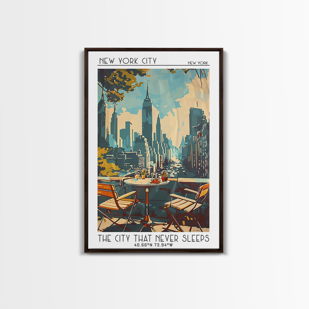 New York Travel Poster, Framed Canvas Print, Vintage Travel Print, City Wall Art, City Travel Poster, Travel Wall Art, Landscape Art