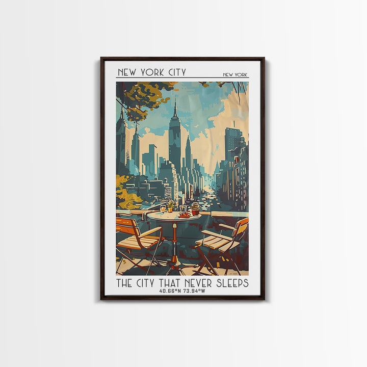 New York Travel Poster, Framed Canvas Print, Vintage Travel Print, City Wall Art, City Travel Poster, Travel Wall Art, Landscape Art