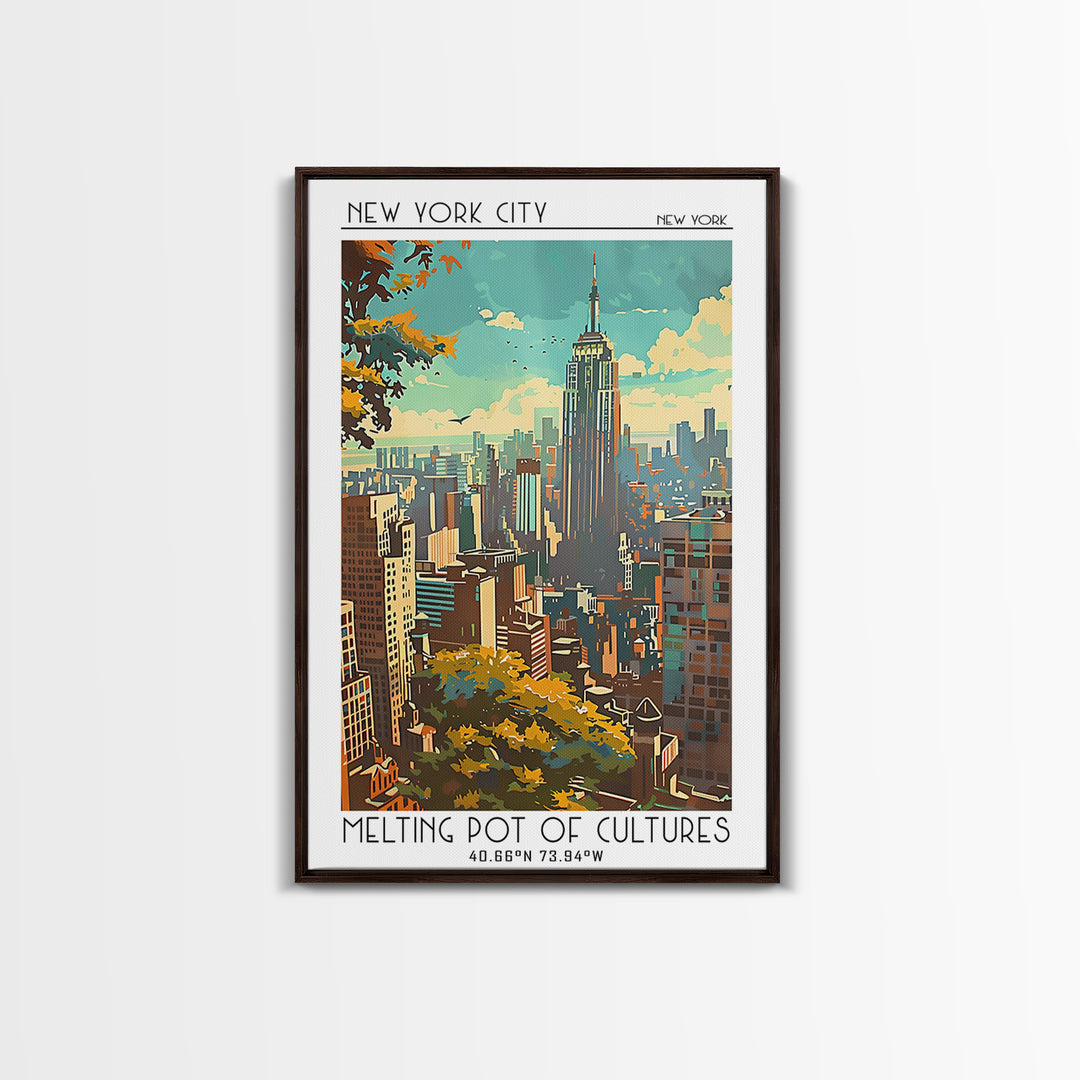 New York New York Travel Poster, Framed Canvas Print, Travel Prints, Landscape Art, Vintage Posters, Travel Posters, Wanderlust Gift