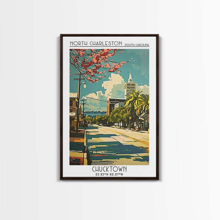 North Charleston South Carolina Travel Poster, Canvas Print, Travel Wall Decor, Minimalist Poster, City Illustration, Retro Wall Art