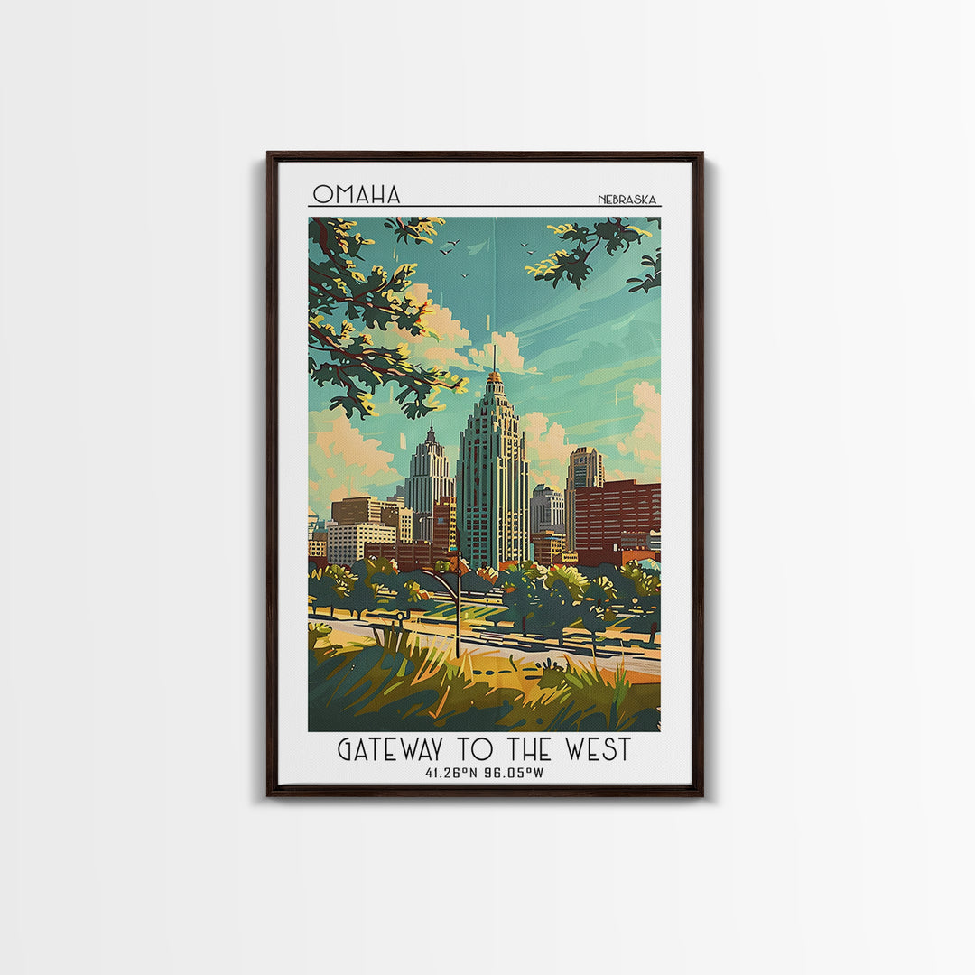 Omaha Nebraska Travel Poster, Framed Canvas Print, Travel Wall Decor, Minimalist Poster, Art Print, City Travel Poster, Poster Print