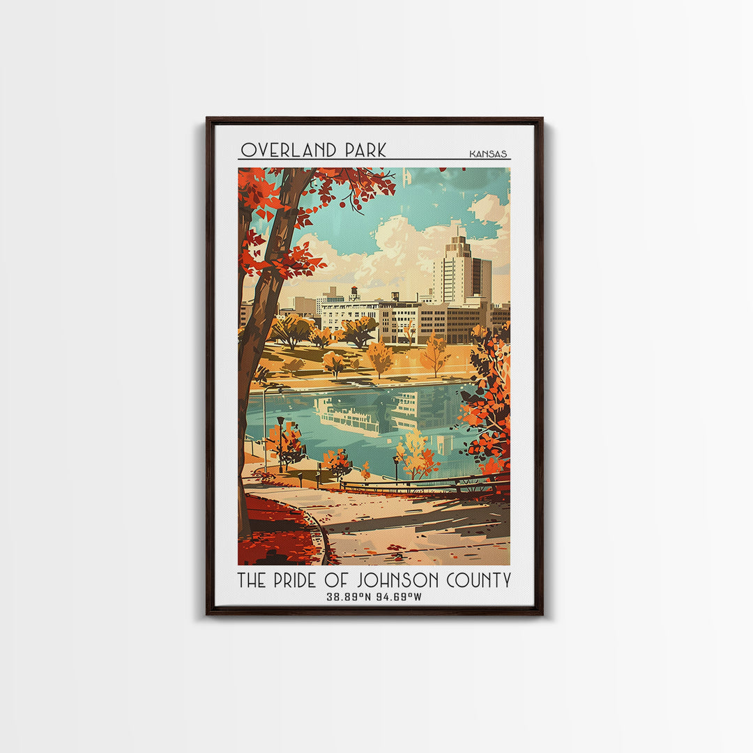 Overland Park Kansas Travel Poster, Framed Canvas Print, City Travel Poster, Travel Wall Art, City Illustration, Art Print, Wall Art