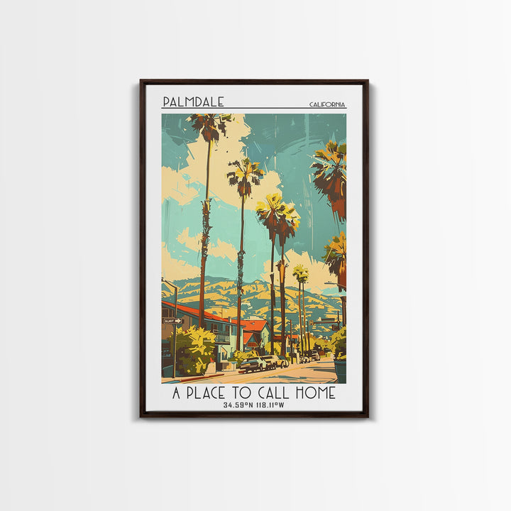 Palmdale Travel Poster, Framed Canvas Print, City Travel Poster, Travel Wall Decor, City Illustration, Travel Wall Art, Travel Print