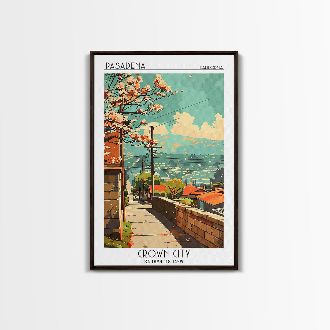 Pasadena California Travel Poster, Canvas Print, City Art Print, Travel Wall Art, Mid Century Wall Art, Art Print, Home Office Decor