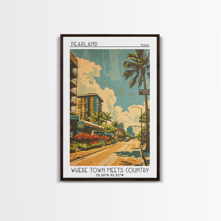 Pearland Texas Travel Poster, Canvas Print, Retro Travel Poster, City Wall Art, Wanderlust Gift, City Illustration, Gallery Wall Set
