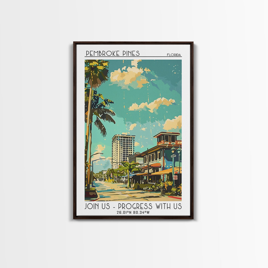 Pembroke Pines Florida Travel Poster, Framed Canvas Print, City Travel Poster, Travel Wall Art, Modern Wall Decor, City Illustration