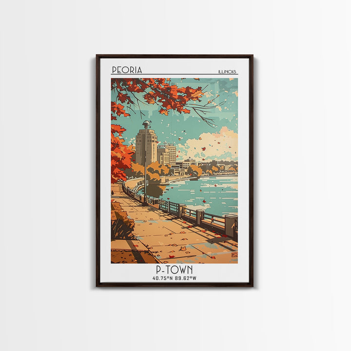 Peoria Illinois Travel Poster, Framed Canvas Print, Retro Travel Poster, City Wall Art, Art Print, Minimalist Poster, Travel Posters