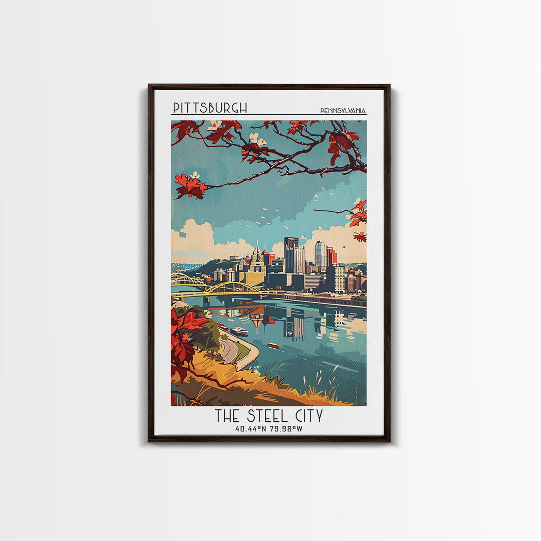 Pittsburgh Pennsylvania Travel Poster, Canvas Print, Travel Wall Art, City Wall Art, Travel Wall Decor, Retro Wall Art, Poster Print