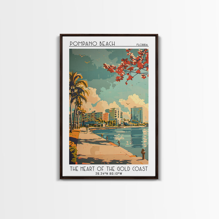 Pompano Beach Florida Travel Poster, Framed Canvas Print, City Travel Poster, Travel Wall Art, Vintage Travel Print, Vintage Posters