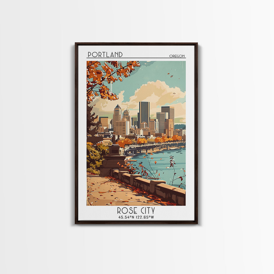 Portland Travel Poster, Framed Canvas Print, City Art Print, Travel Wall Art, City Travel Poster, Wall Art, City Wall Art, Art Print