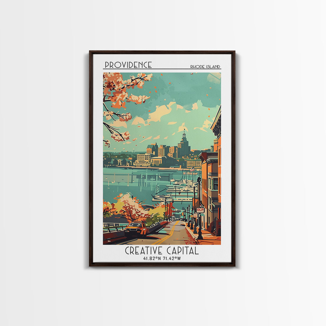 Providence Rhode Island Travel Poster, Framed Canvas Print, Retro Travel Poster, City Wall Art, Vintage City Poster, Wanderlust Gift