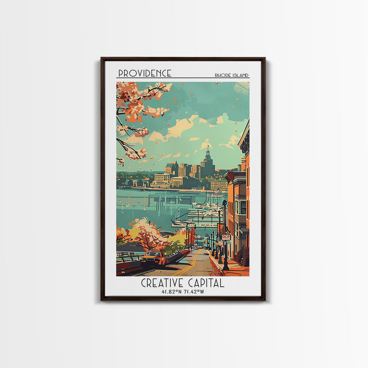 Providence Rhode Island Travel Poster, Framed Canvas Print, Retro Travel Poster, City Wall Art, Vintage City Poster, Wanderlust Gift