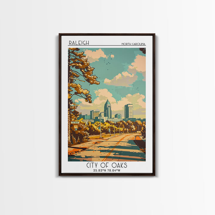 Raleigh North Carolina Travel Poster, Framed Canvas Print, City Travel Poster, Travel Wall Art, Gallery Wall Set, Retro Travel Print