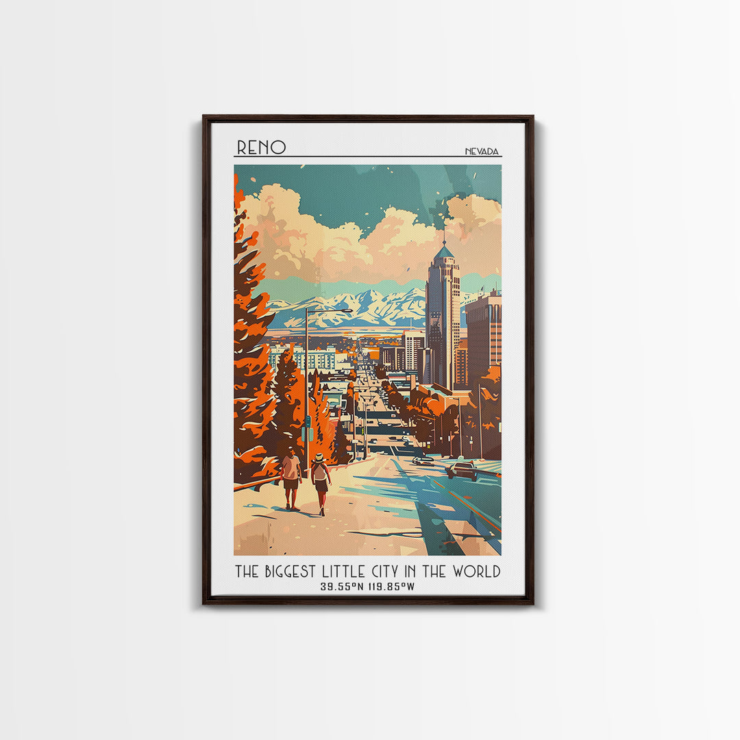 Reno Travel Poster, Framed Canvas Print, City Travel Poster, Vintage City Poster, Vintage Travel, Mid Century Wall Art, Poster Print