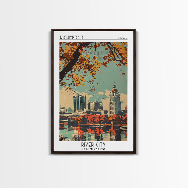 Richmond Virginia Travel Poster, Framed Canvas Print, City Art Print, Travel Wall Art, Travel Art Print, Poster Art, Vintage Posters