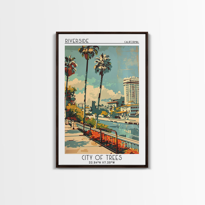 Riverside California Travel Poster, Framed Canvas Print, City Travel Poster, Travel Wall Art, City Illustration, Retro Travel Poster