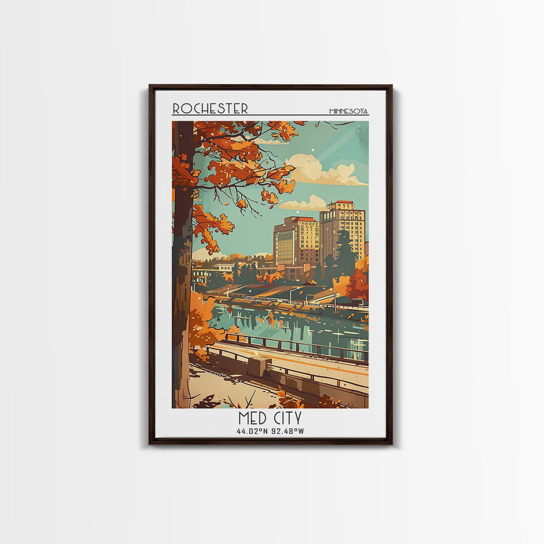 Rochester Travel Poster, Framed Canvas Print, City Travel Poster, Travel Wall Art, Modern Wall Decor, Retro Wall Art, Travel Posters