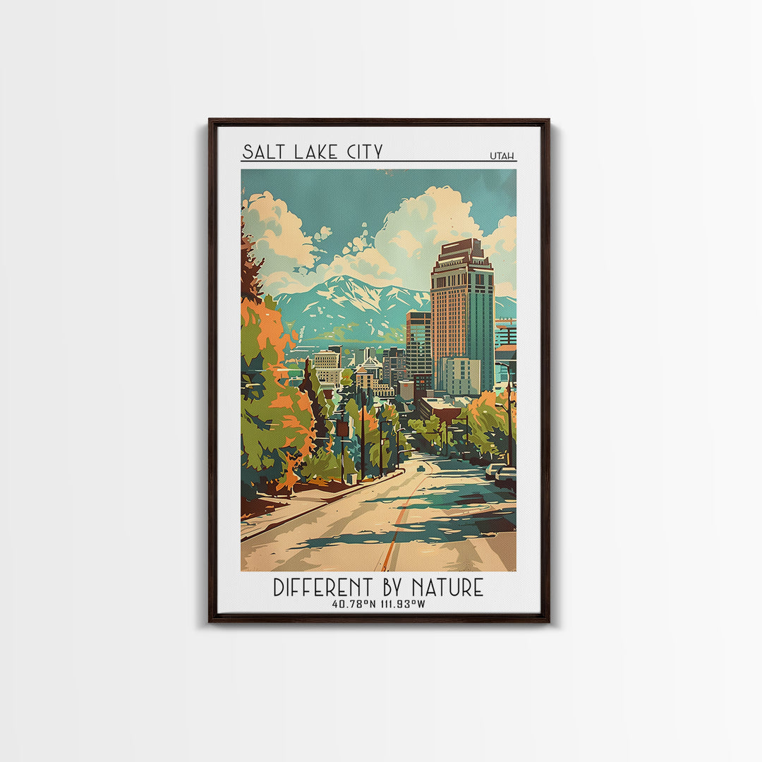 Salt Lake City Utah Travel Poster, Framed Canvas Print, City Travel Poster, Travel Wall Decor, Living Room Wall Art, Travel Wall Art