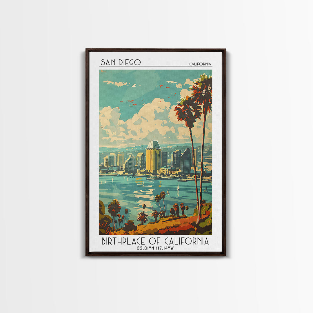 San Diego Travel Poster, Framed Canvas Print, City Travel Poster, Travel Wall Art, Wanderlust Gift, Gallery Wall Set, Vintage Poster