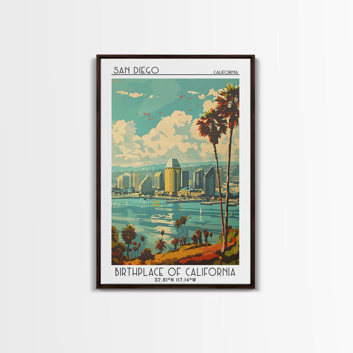 San Diego Travel Poster, Framed Canvas Print, City Travel Poster, Travel Wall Art, Wanderlust Gift, Gallery Wall Set, Vintage Poster