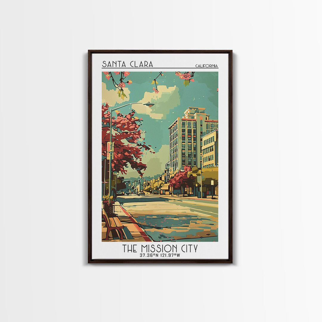 Santa Clara California Travel Poster, Framed Canvas Print, City Travel Poster, Travel Wall Art, Vintage Travel Print, Retro Wall Art