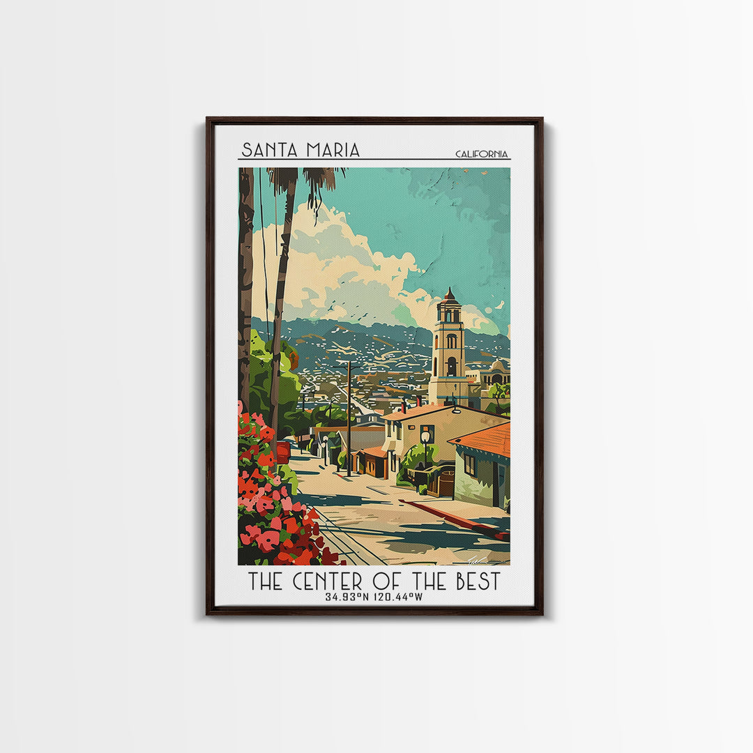 Santa Maria California Travel Poster, Canvas Print, Travel Wall Art, City Wall Art, Travel Posters, Watercolor Cityscape, Poster Art